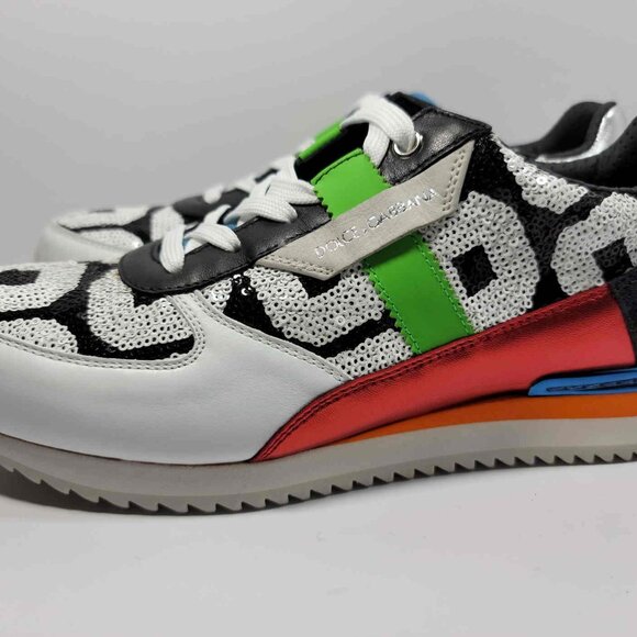 Dolce & Gabbana Multicolor Sequin And Leather Low Top Sneakers - Picture 4 of 8